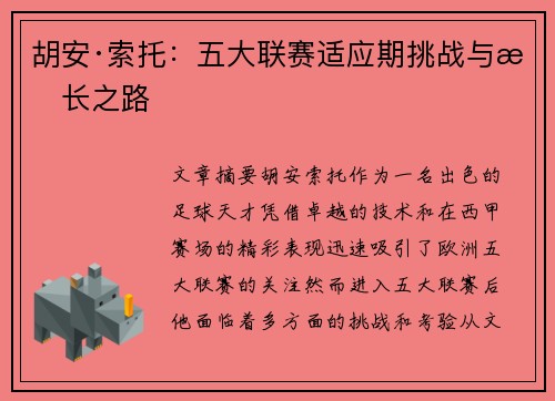 胡安·索托：五大联赛适应期挑战与成长之路