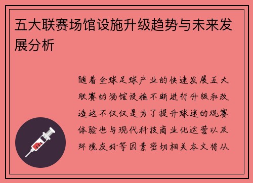 五大联赛场馆设施升级趋势与未来发展分析