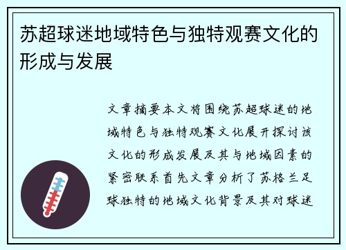 苏超球迷地域特色与独特观赛文化的形成与发展